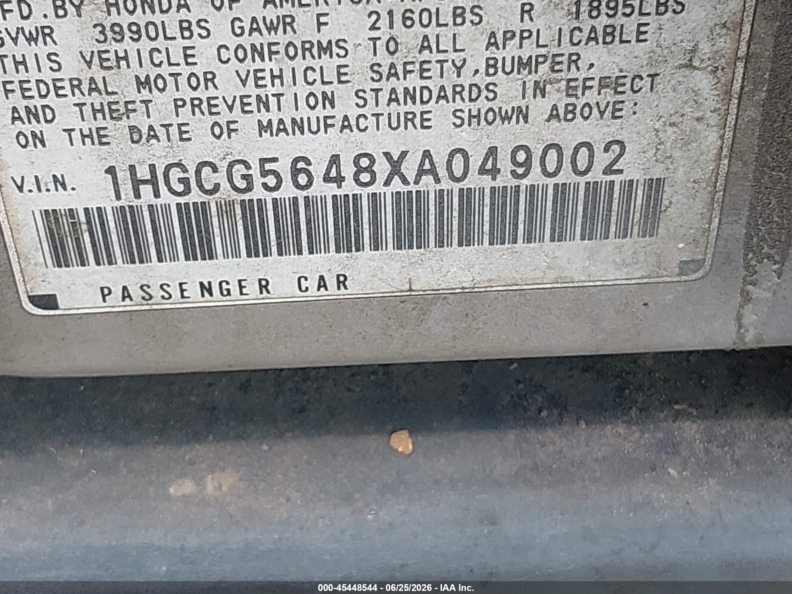 1999 Honda Accord Lx Серебряный vin: 1HGCG5648XA049002