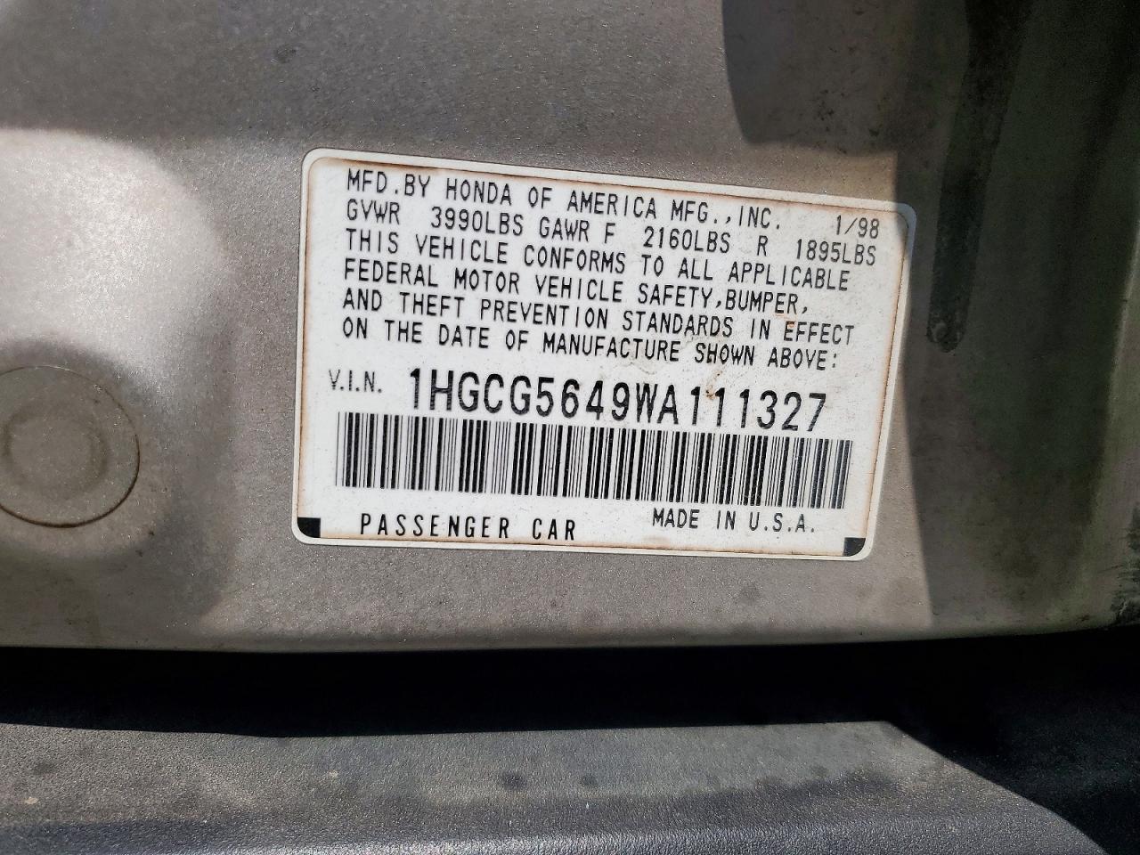 1998 Honda Accord Lx Silver vin: 1HGCG5649WA111327