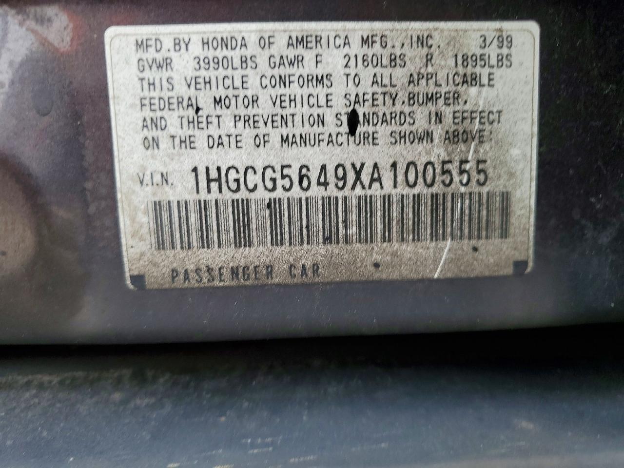 1999 Honda Accord Lx Black vin: 1HGCG5649XA100555