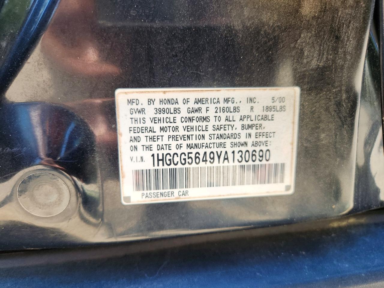 2000 Honda Accord Lx Black vin: 1HGCG5649YA130690