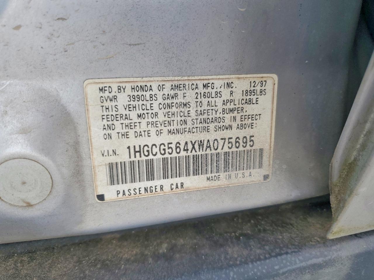 1998 Honda Accord Lx Gray vin: 1HGCG564XWA075695