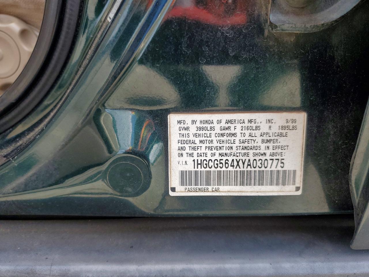 2000 Honda Accord Lx Green vin: 1HGCG564XYA030775