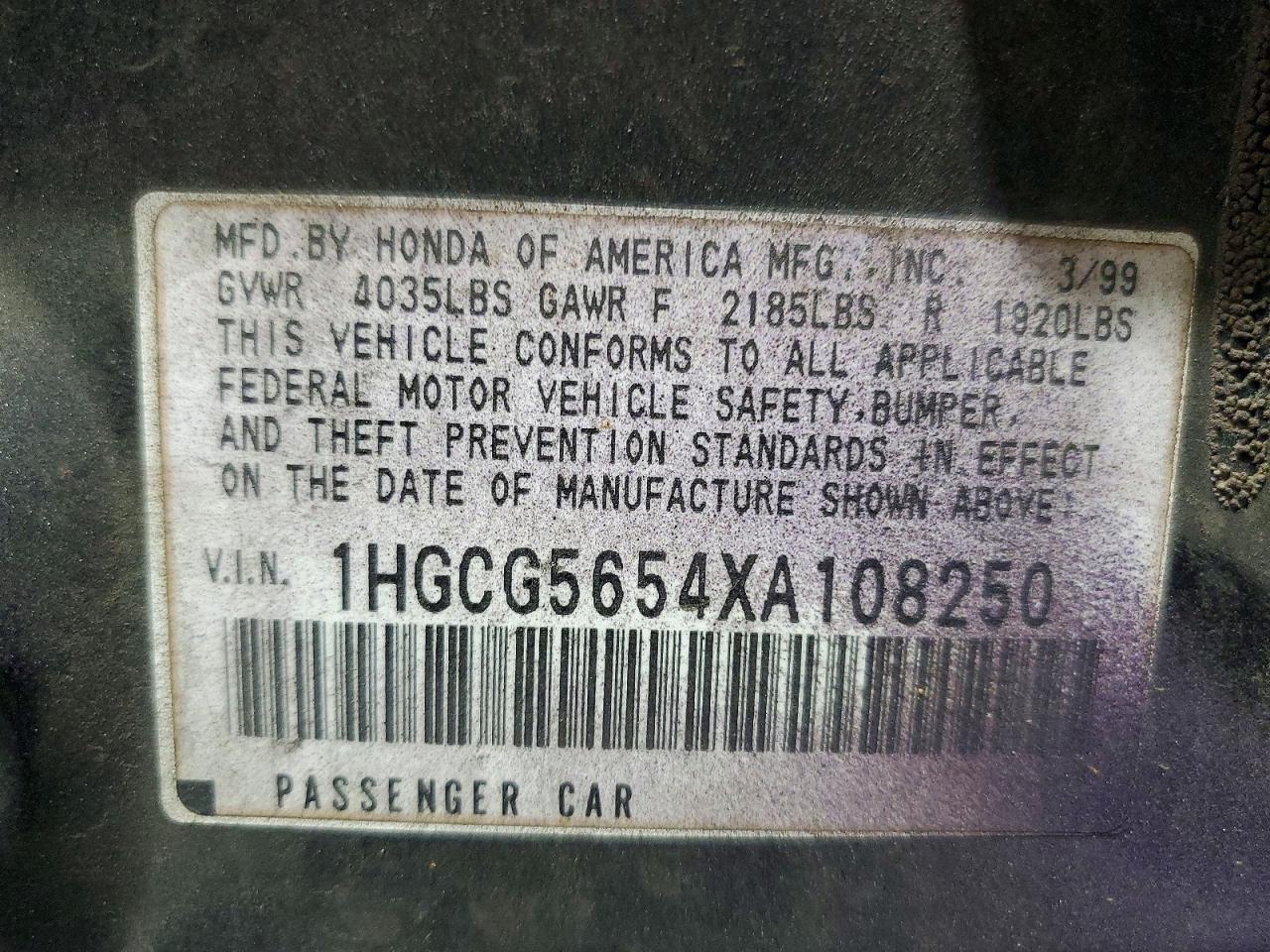 1999 Honda Accord Ex Purple vin: 1HGCG5654XA108250