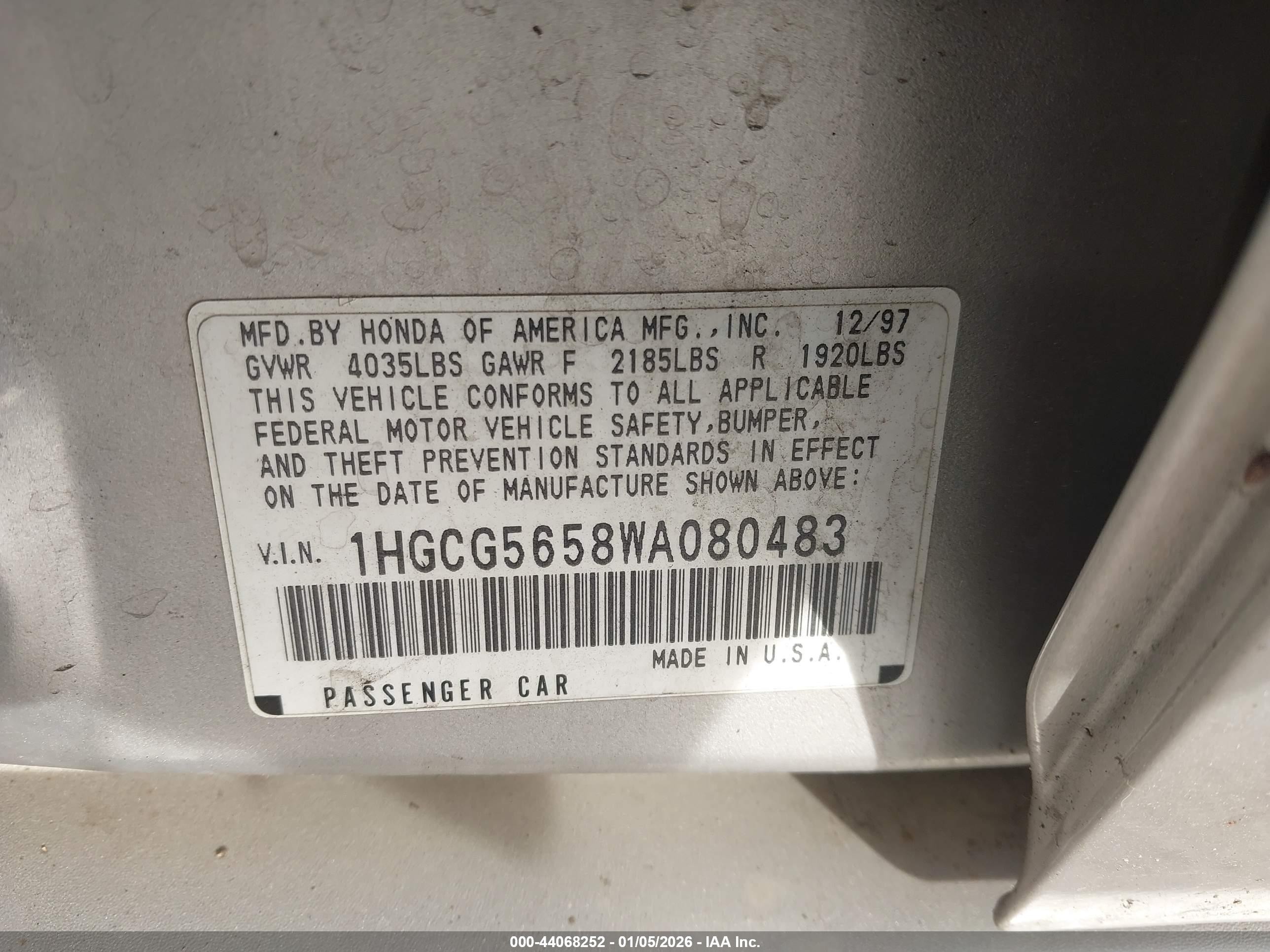 1998 Honda Accord Ex Silver vin: 1HGCG5658WA080483