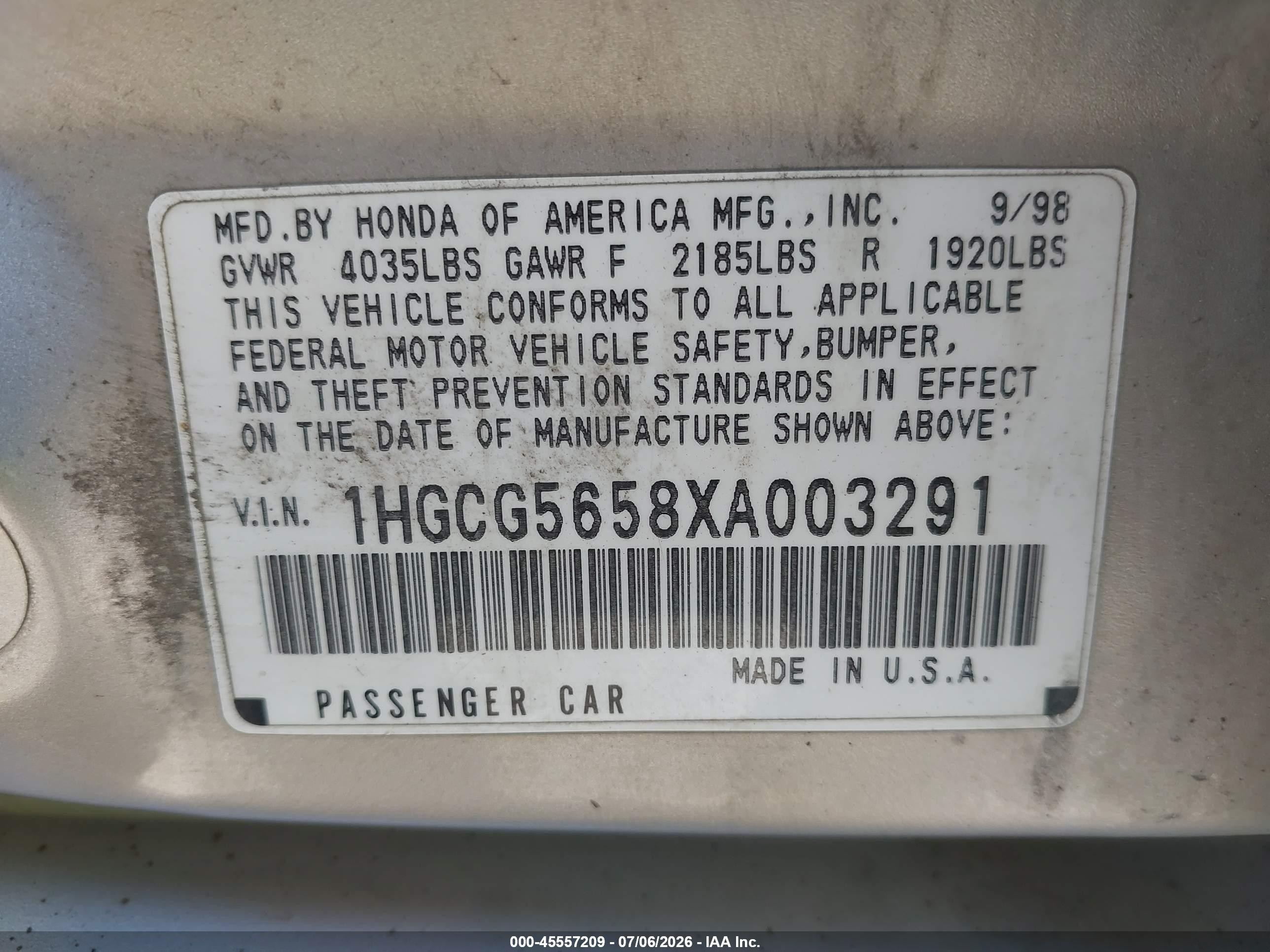 1999 Honda Accord Ex Серебряный vin: 1HGCG5658XA003291