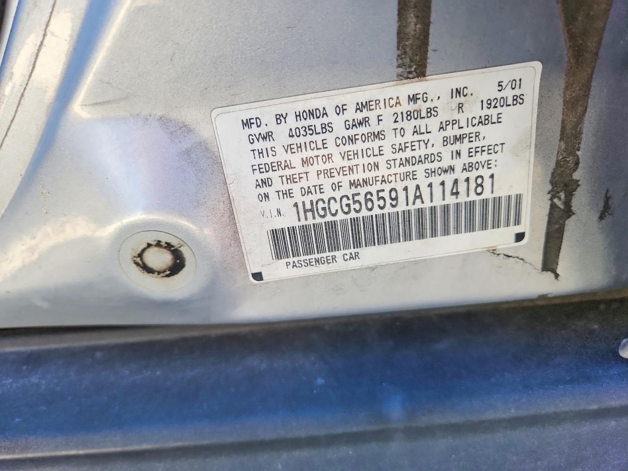 2001 Honda Accord Lx Silver vin: 1HGCG56591A114181