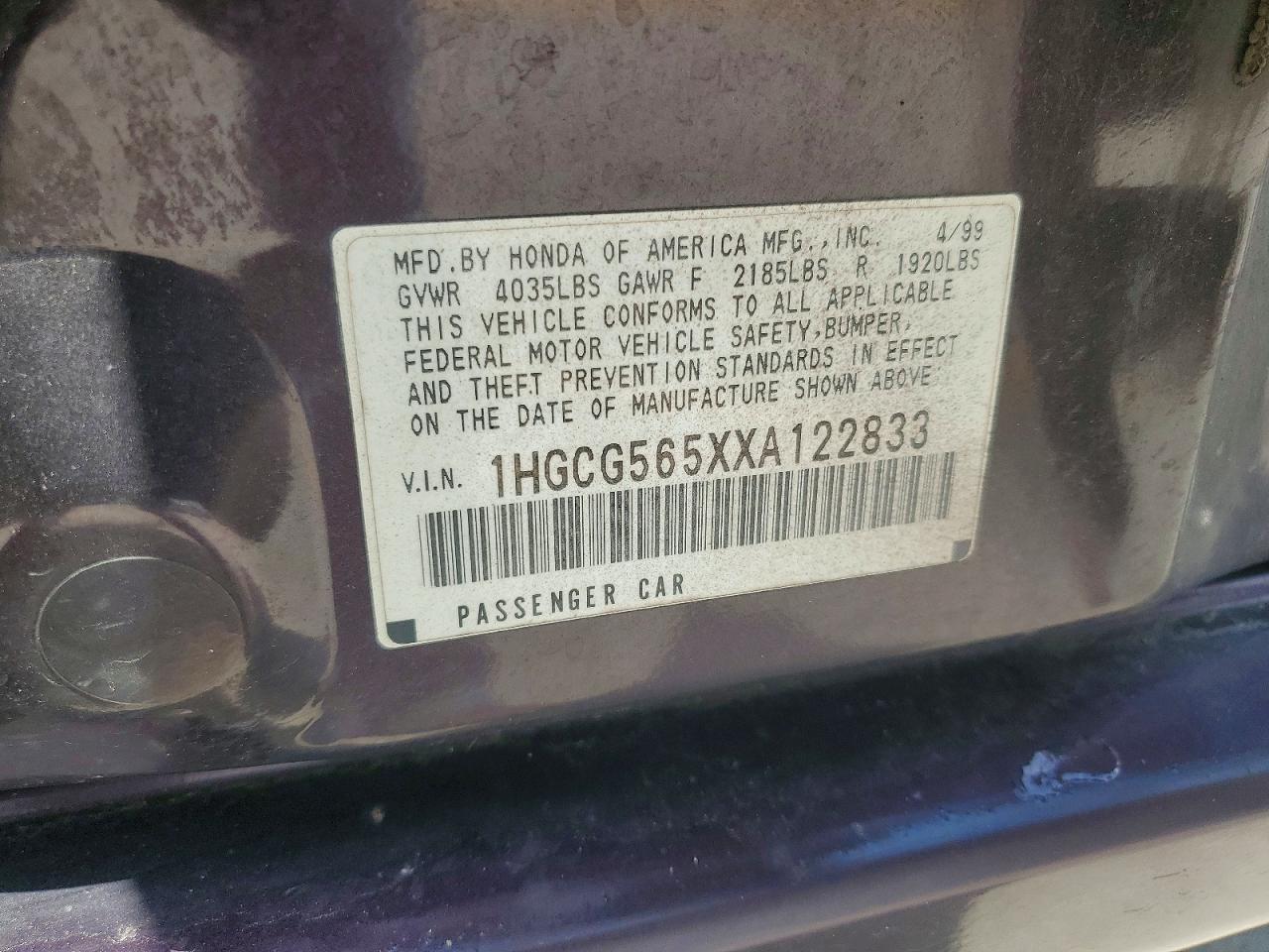 1999 Honda Accord Ex Purple vin: 1HGCG565XXA122833