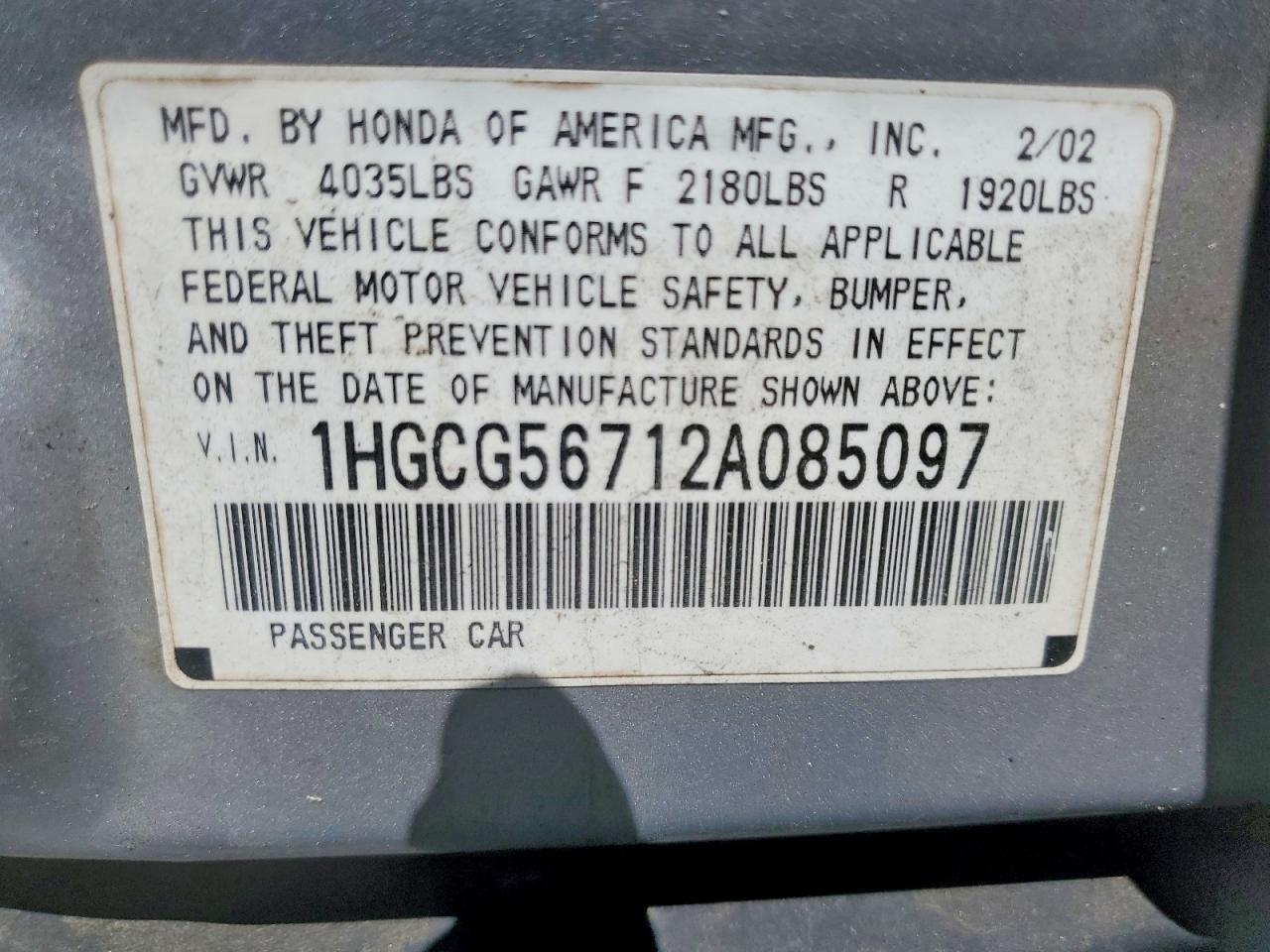 2002 Honda Accord Se Silver vin: 1HGCG56712A085097