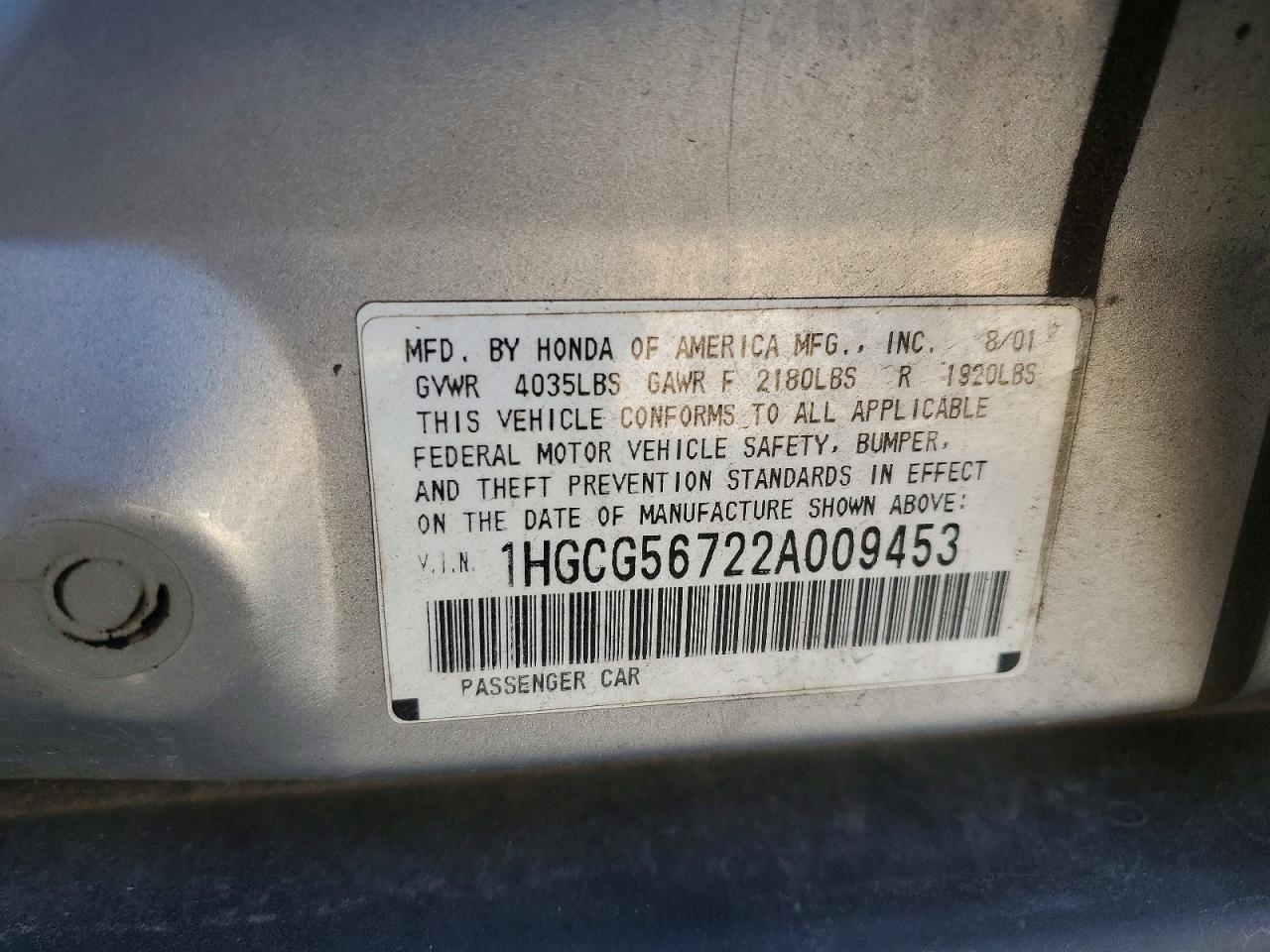 2002 Honda Accord Se Silver vin: 1HGCG56722A009453