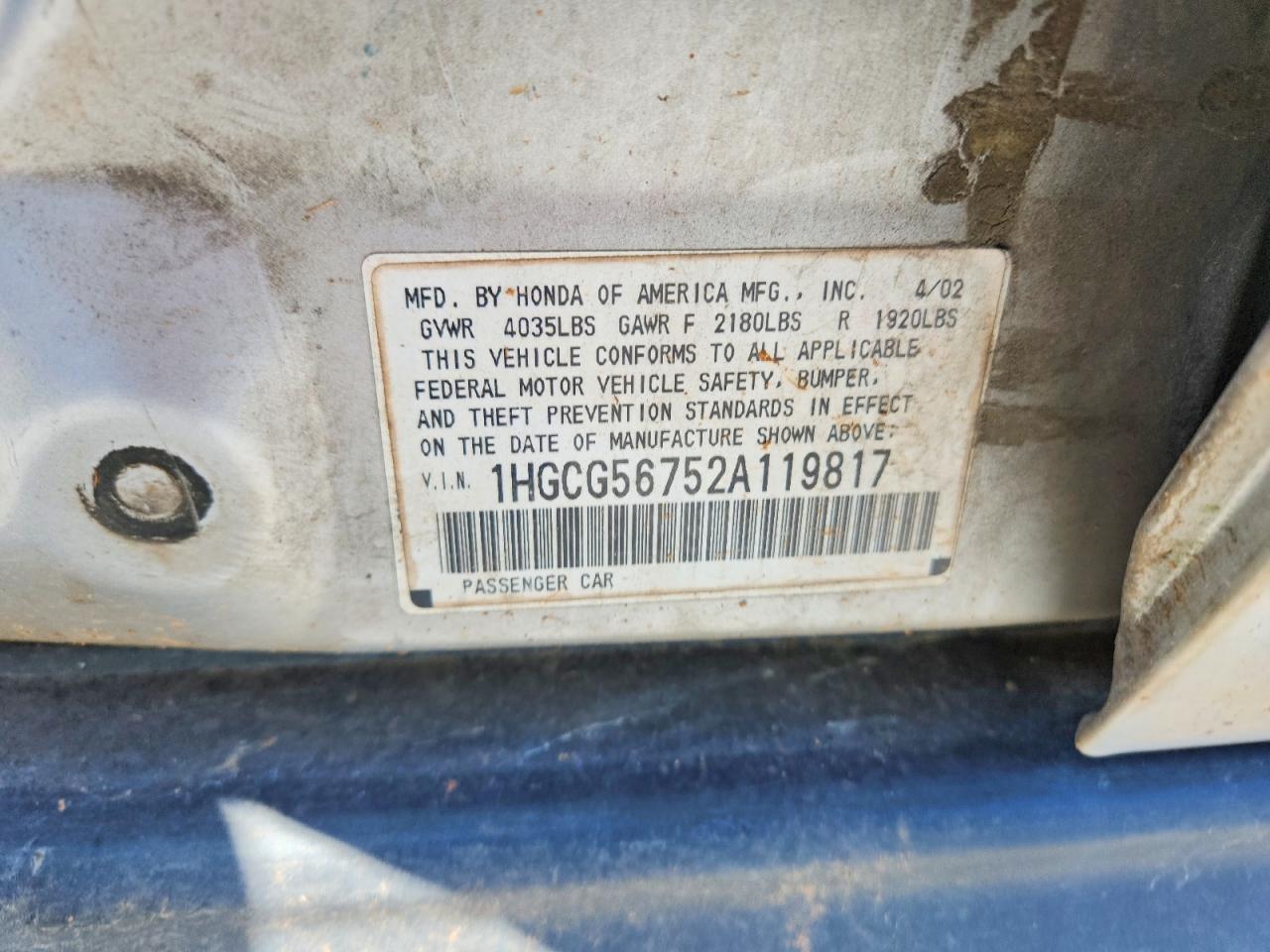 2002 Honda Accord Se Silver vin: 1HGCG56752A119817