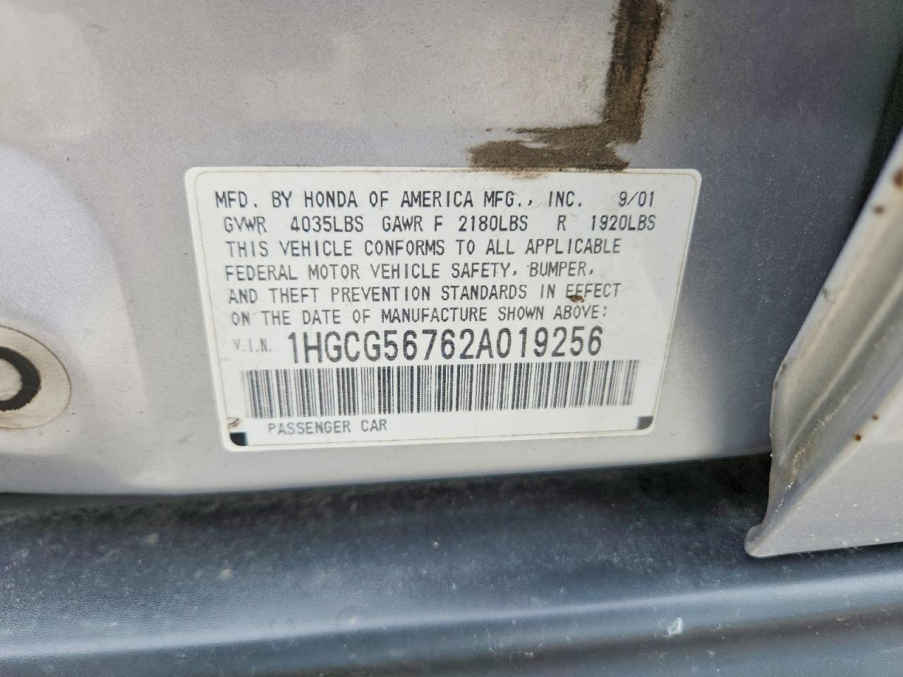 2002 Honda Accord Se Silver vin: 1HGCG56762A019256