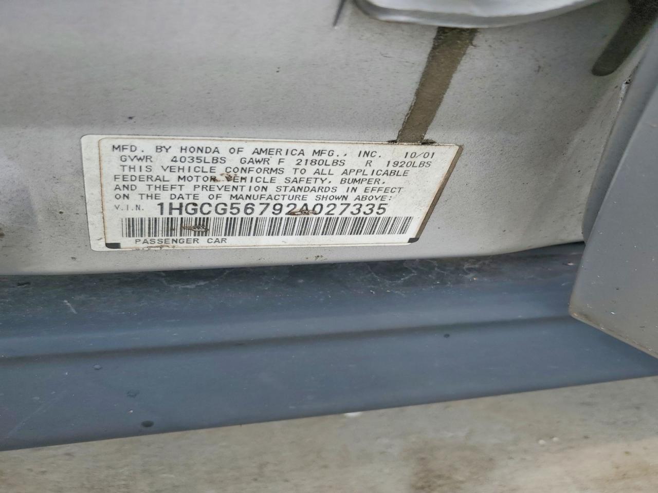 2002 Honda Accord Se Silver vin: 1HGCG56792A027335