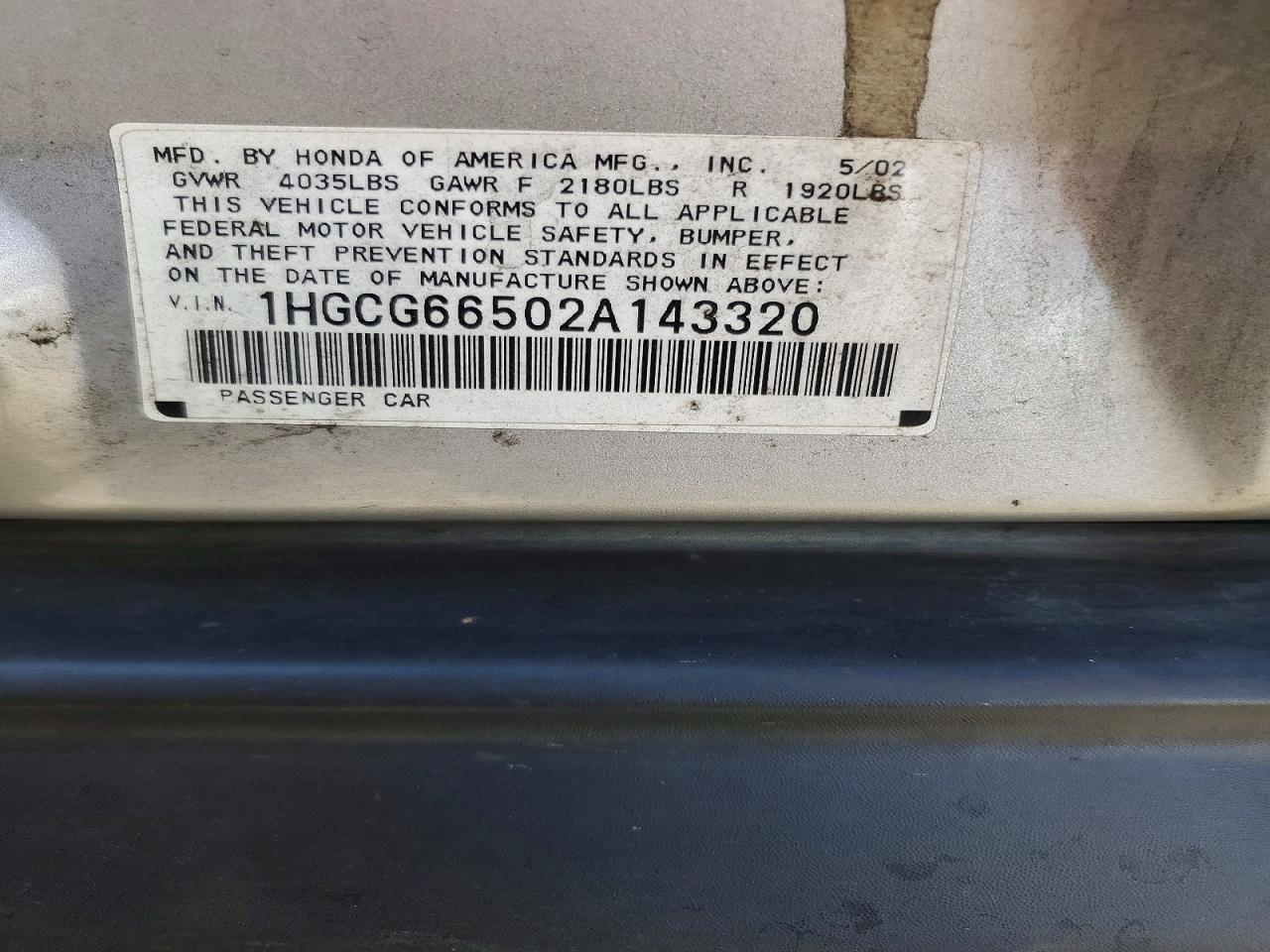 2002 Honda Accord Lx Серебряный vin: 1HGCG66502A143320