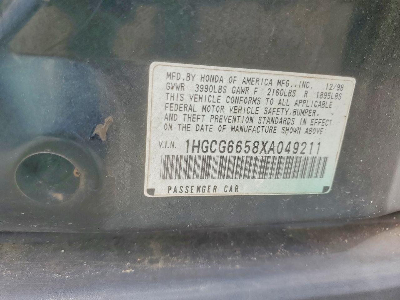 1999 Honda Accord Lx Green vin: 1HGCG6658XA049211