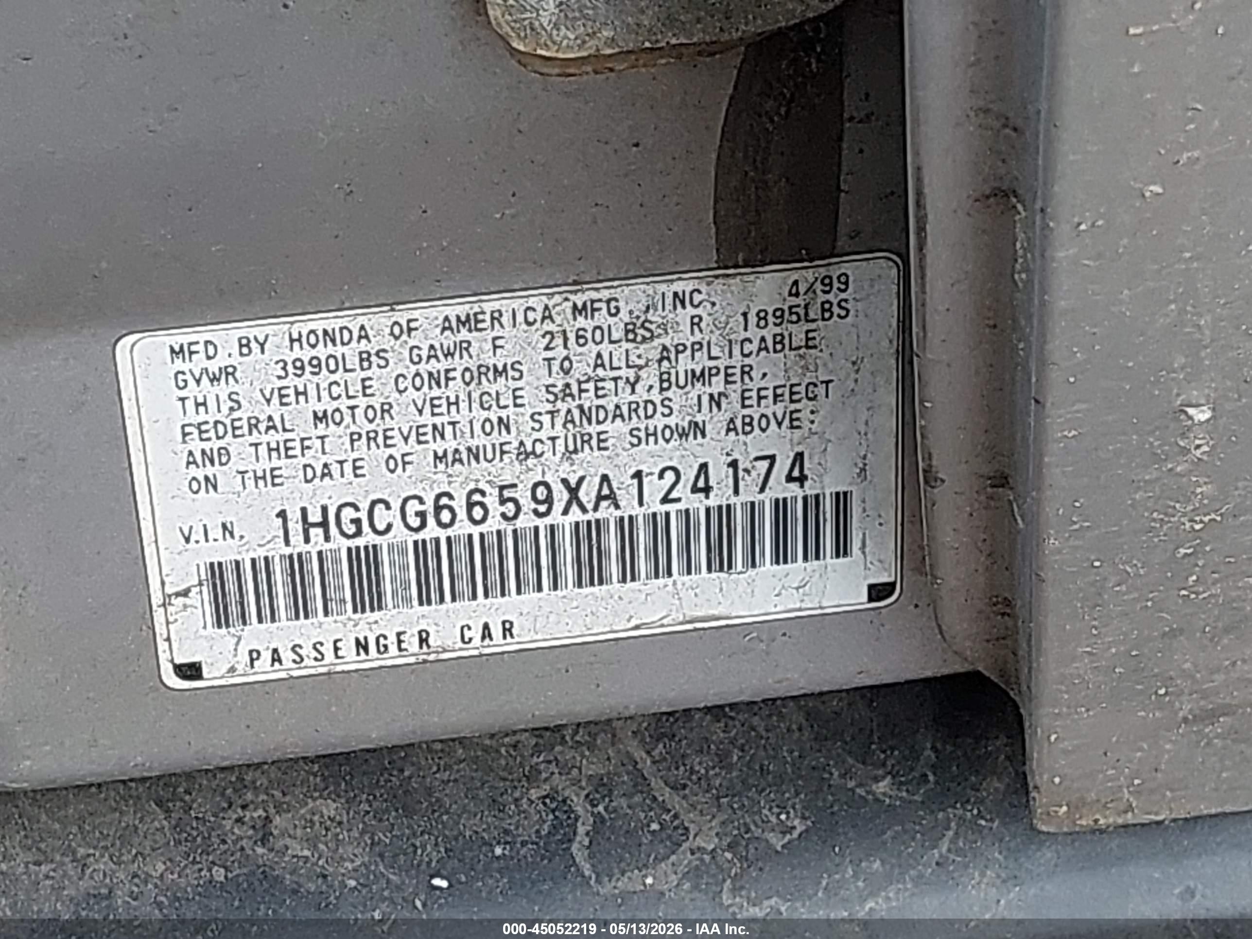 1999 Honda Accord Lx Серебряный vin: 1HGCG6659XA124174