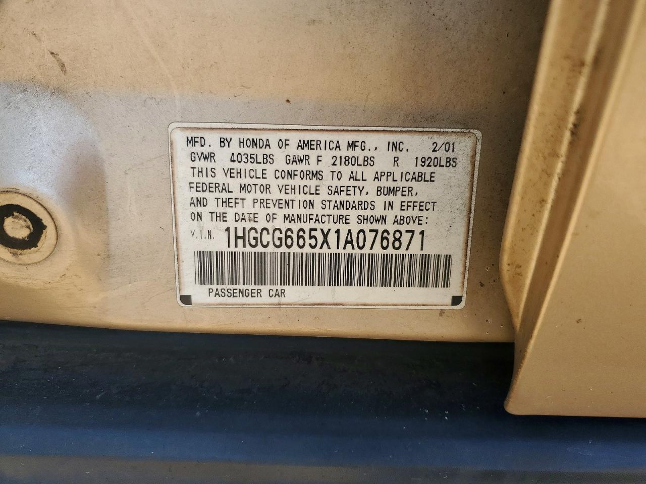 2001 Honda Accord Lx Золотой vin: 1HGCG665X1A076871