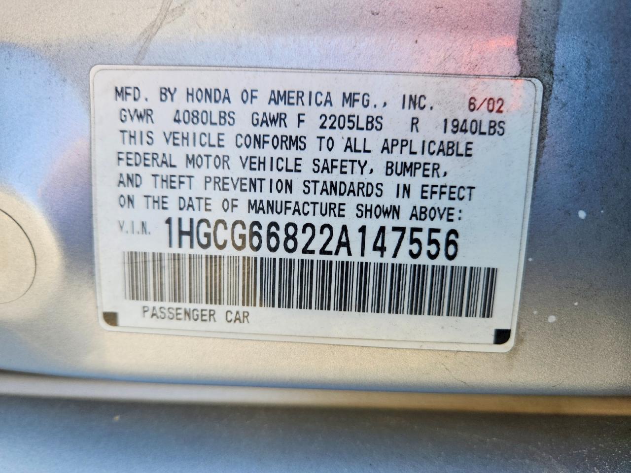 2002 Honda Accord Ex Silver vin: 1HGCG66822A147556