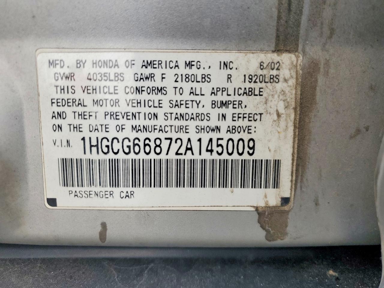 2002 Honda Accord Ex Silver vin: 1HGCG66872A145009