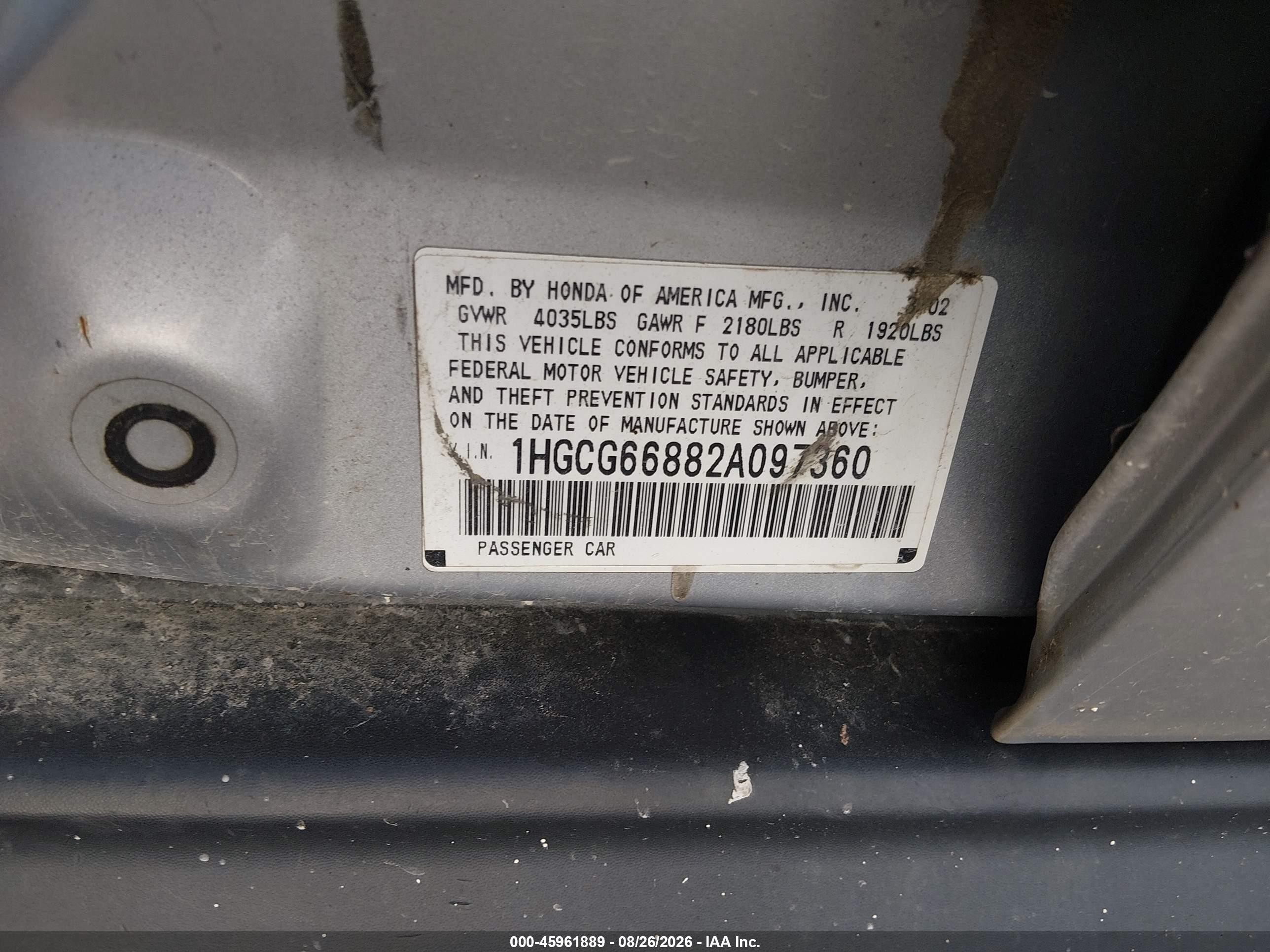2002 Honda Accord Ex/se Silver vin: 1HGCG66882A097360