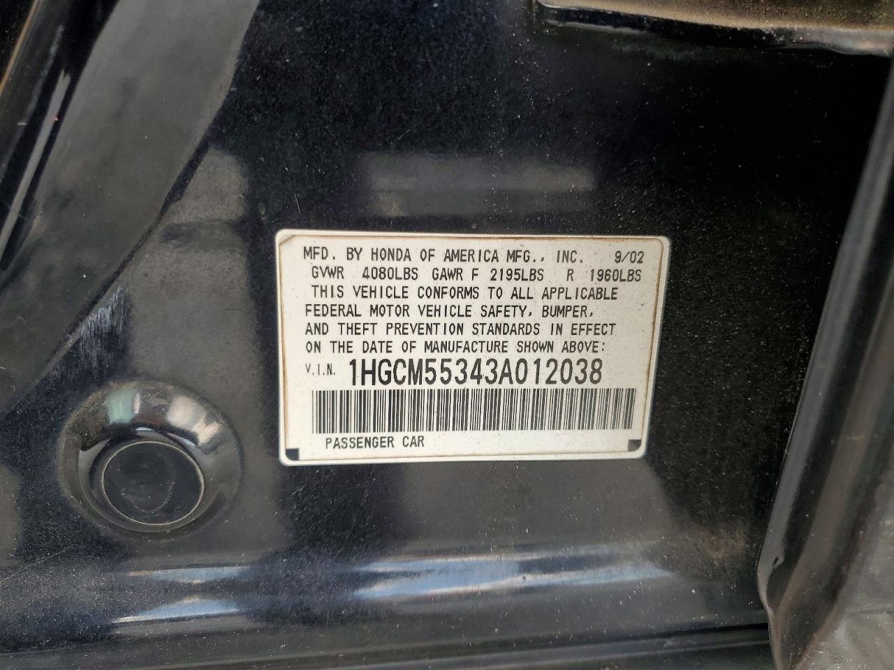 2003 Honda Accord Lx Black vin: 1HGCM55343A012038