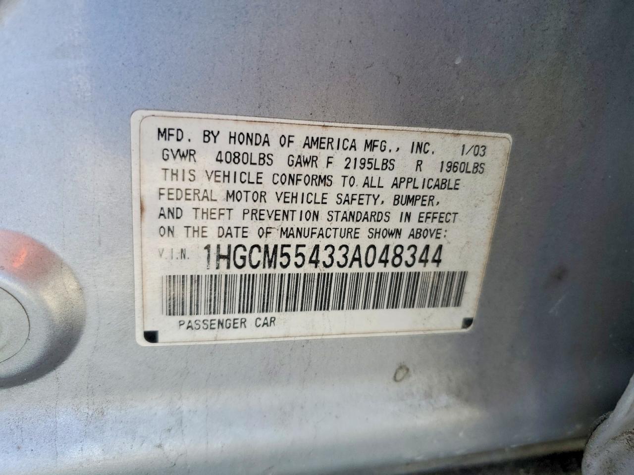 2003 Honda Accord Lx Silver vin: 1HGCM55433A048344