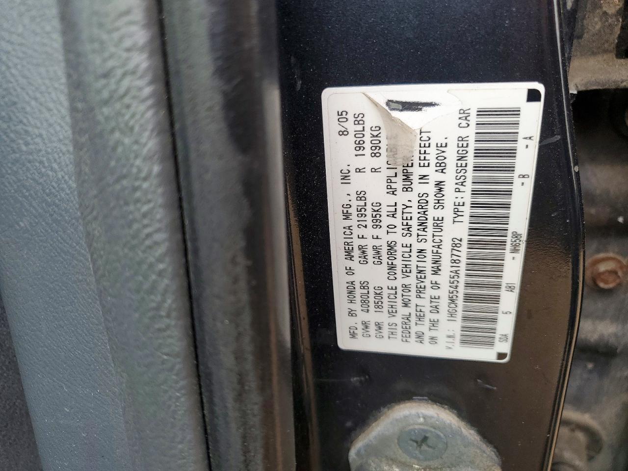2005 Honda Accord Lx Серый vin: 1HGCM55455A187782