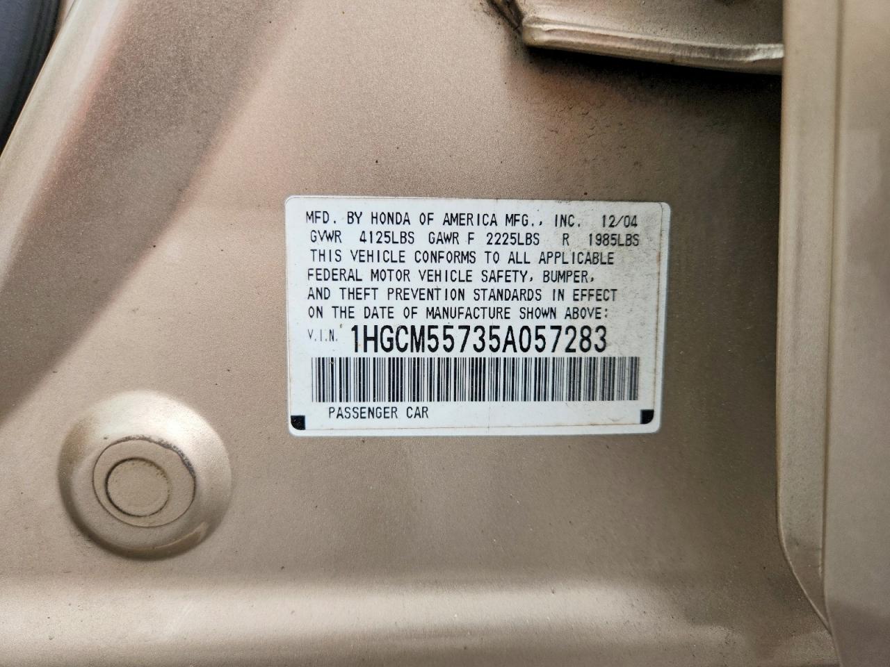 2005 Honda Accord Ex Tan vin: 1HGCM55735A057283