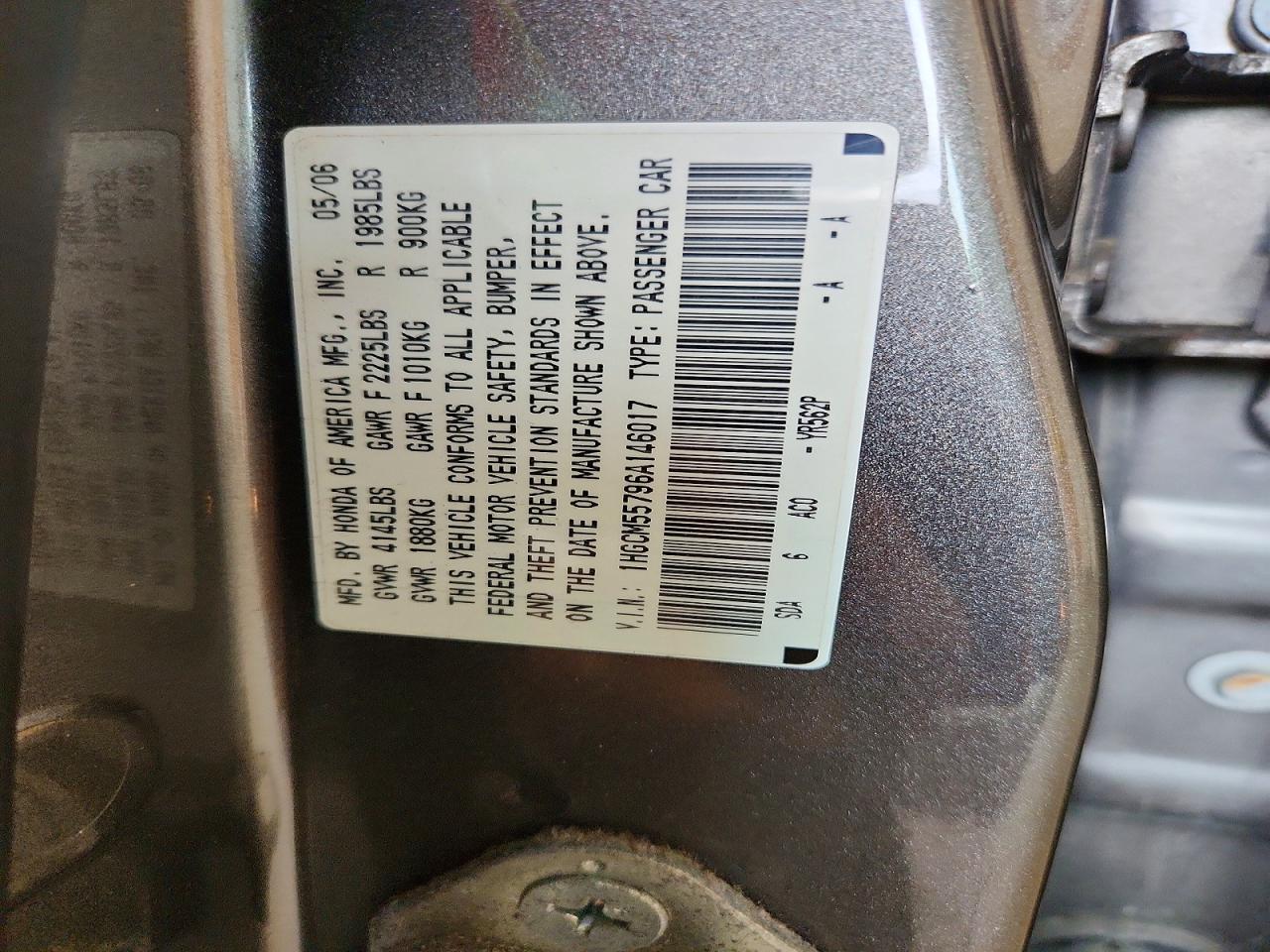 2006 Honda Accord Ex Gray vin: 1HGCM55796A146017