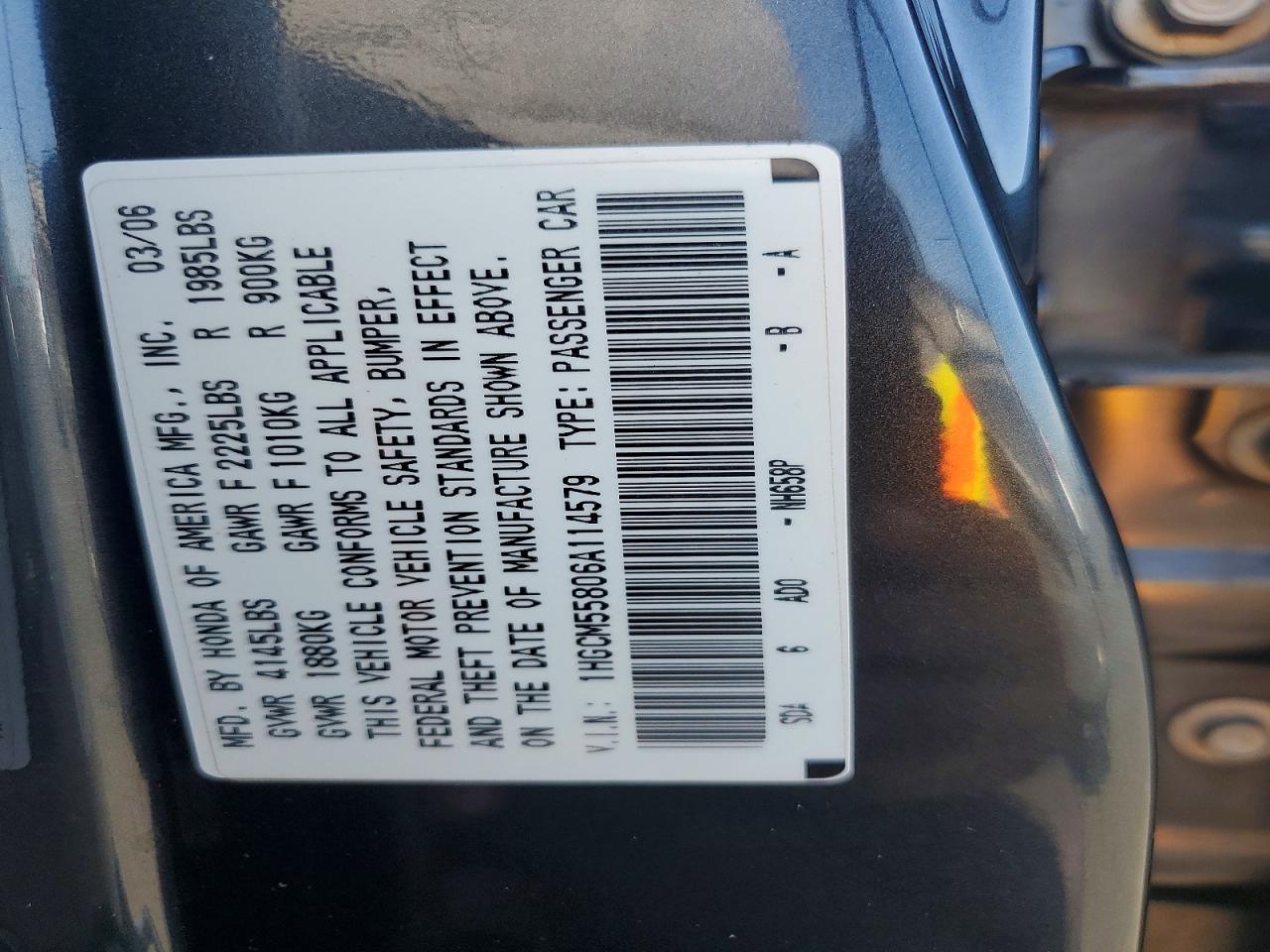 2006 Honda Accord Ex Charcoal vin: 1HGCM55806A114579