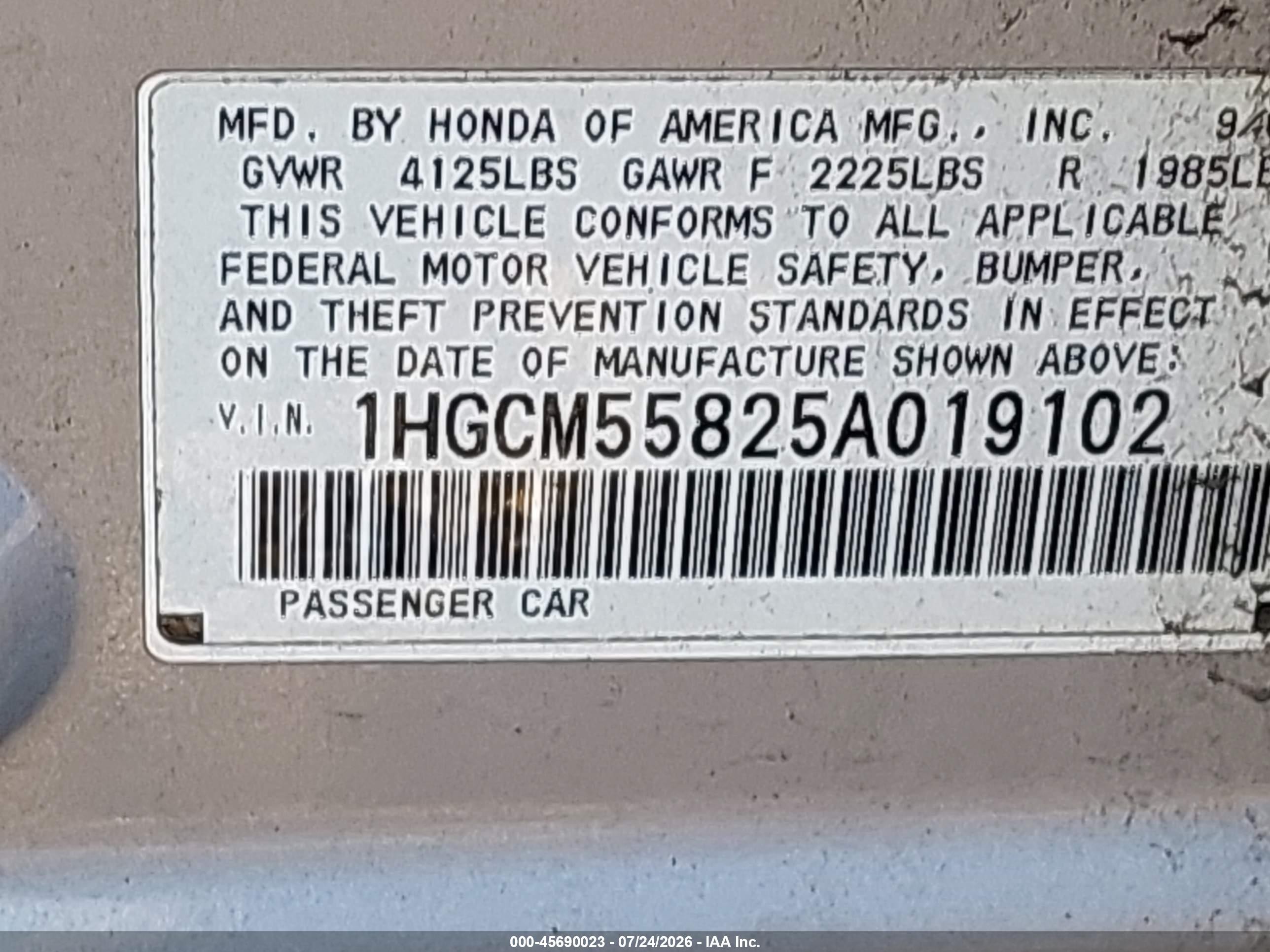 2005 Honda Accord 2.4 Ex Silver vin: 1HGCM55825A019102