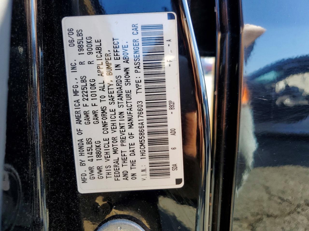 2006 Honda Accord Ex Black vin: 1HGCM55866A176603