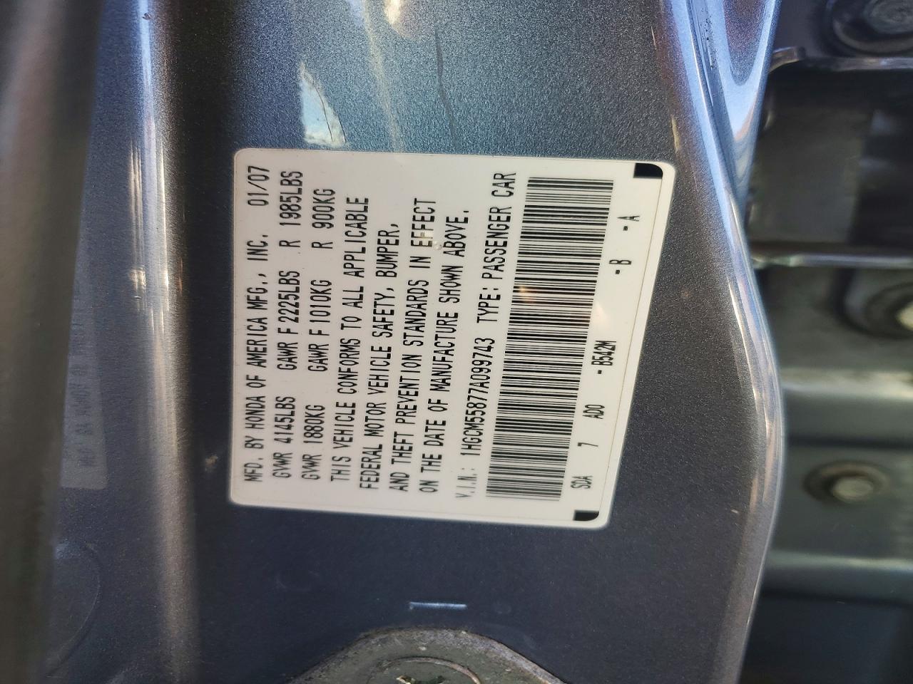 2007 Honda Accord Ex Gray vin: 1HGCM55877A099743