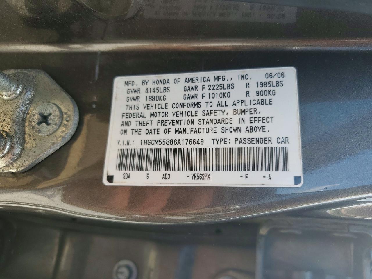 2006 Honda Accord Ex Gray vin: 1HGCM55886A176649