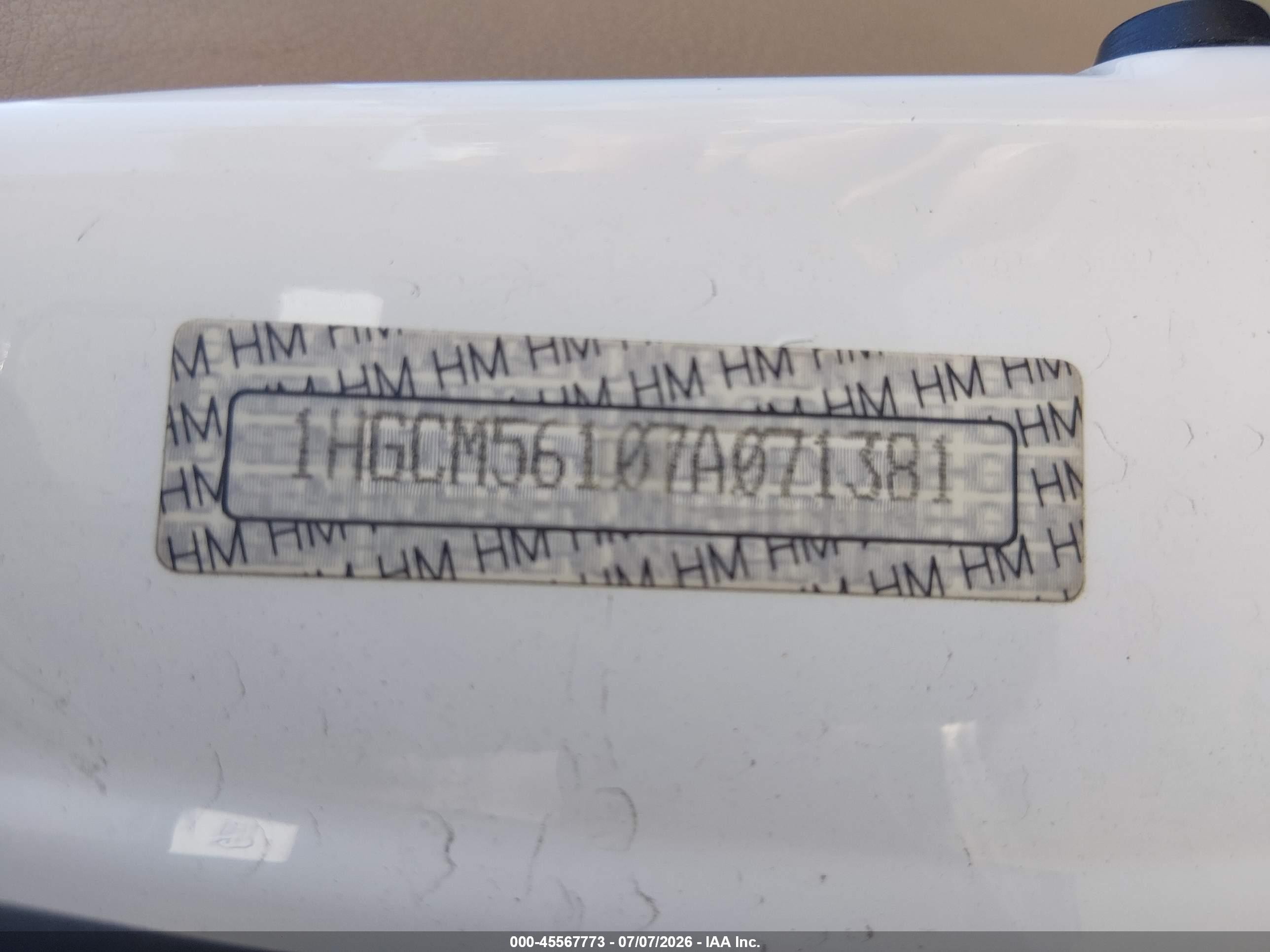 2007 Honda Accord 2.4 Vp Белый vin: 1HGCM56107A071381