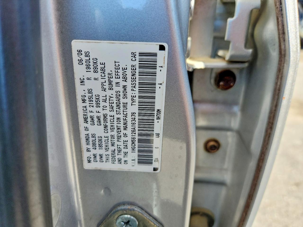 2006 Honda Accord Value Silver vin: 1HGCM56126A163476