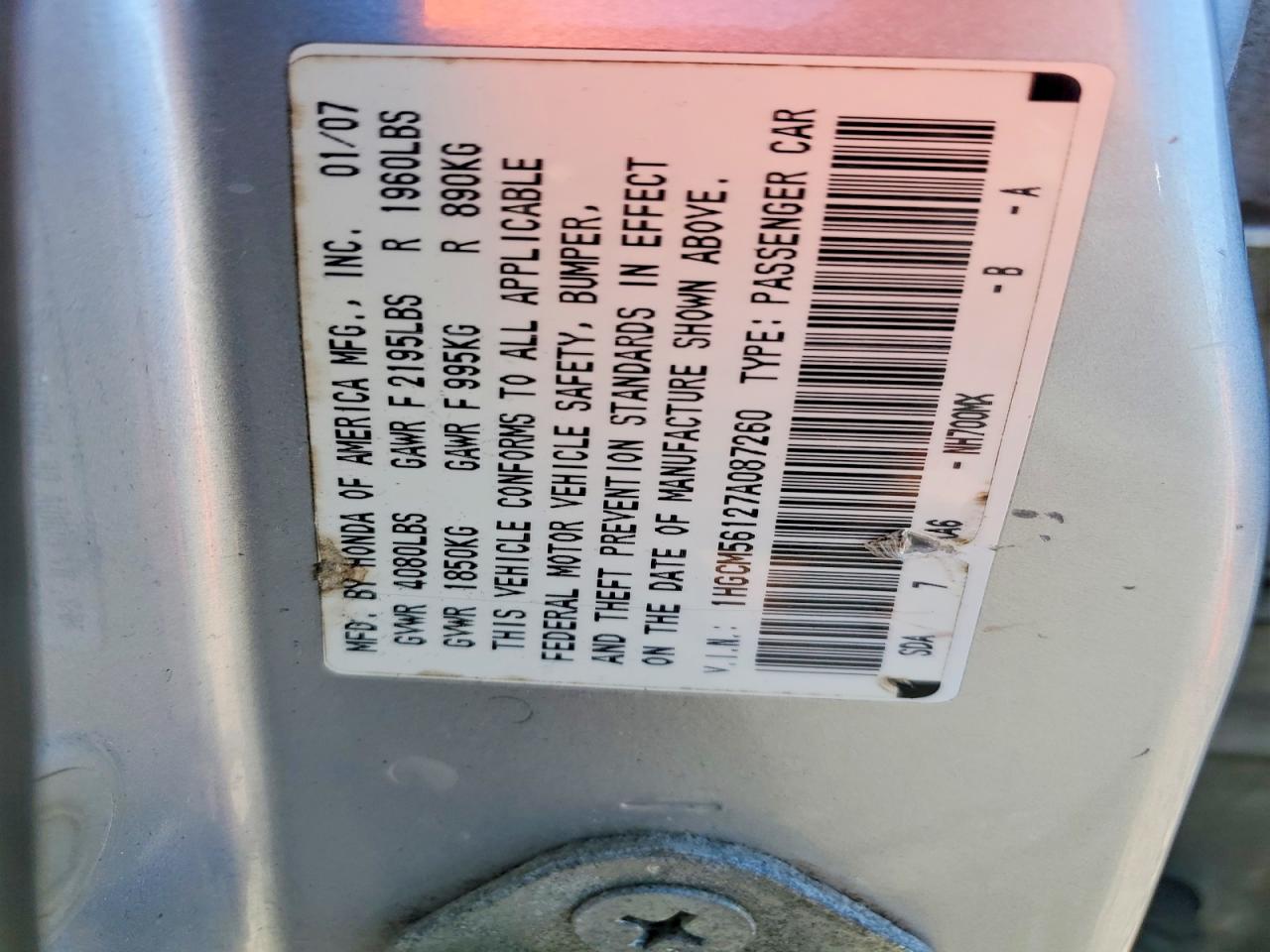 2007 Honda Accord Value Silver vin: 1HGCM56127A087260