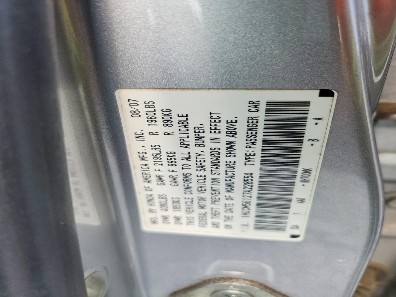 2007 Honda Accord Value Silver vin: 1HGCM56127A228554