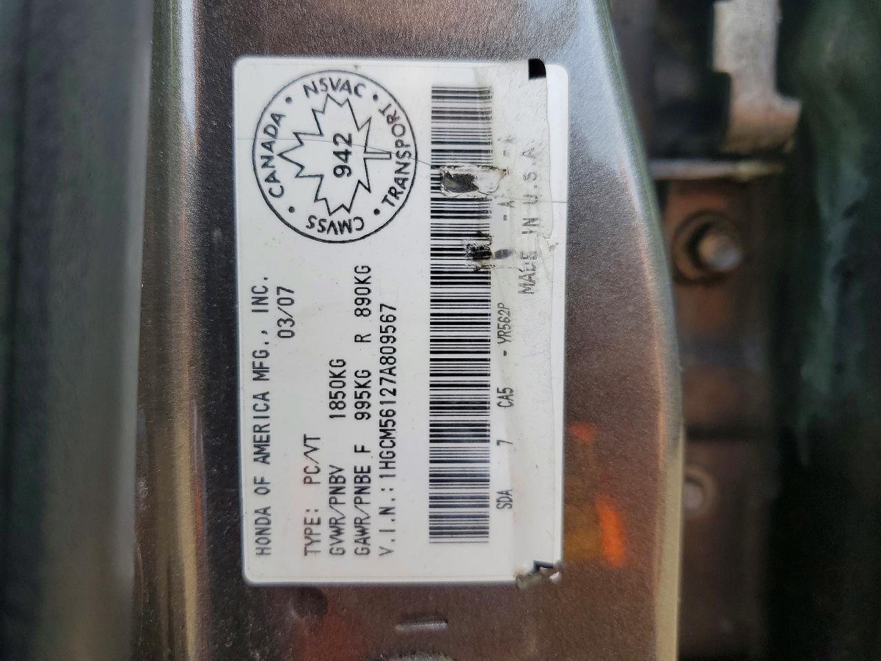 2007 Honda Accord Value Gray vin: 1HGCM56127A809567