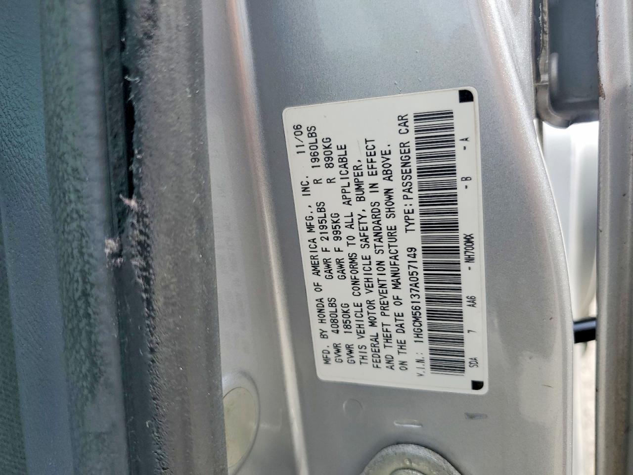 2007 Honda Accord Value Silver vin: 1HGCM56137A057149