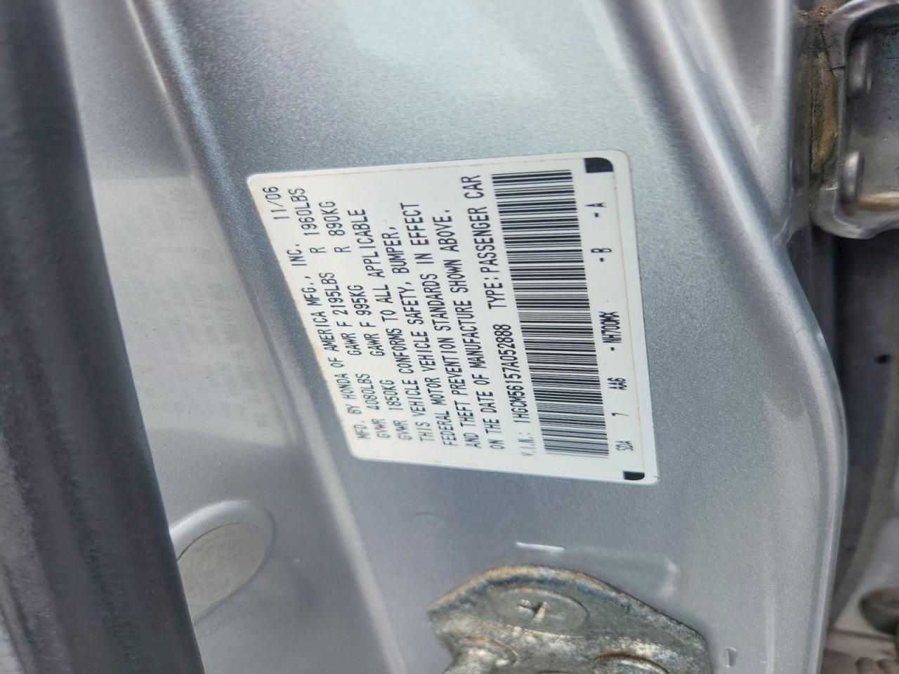 2007 Honda Accord Value Silver vin: 1HGCM56157A052888