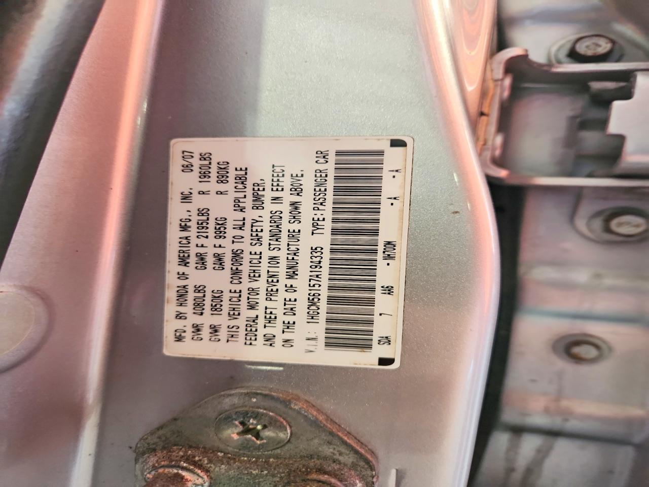 2007 Honda Accord Value Silver vin: 1HGCM56157A194335