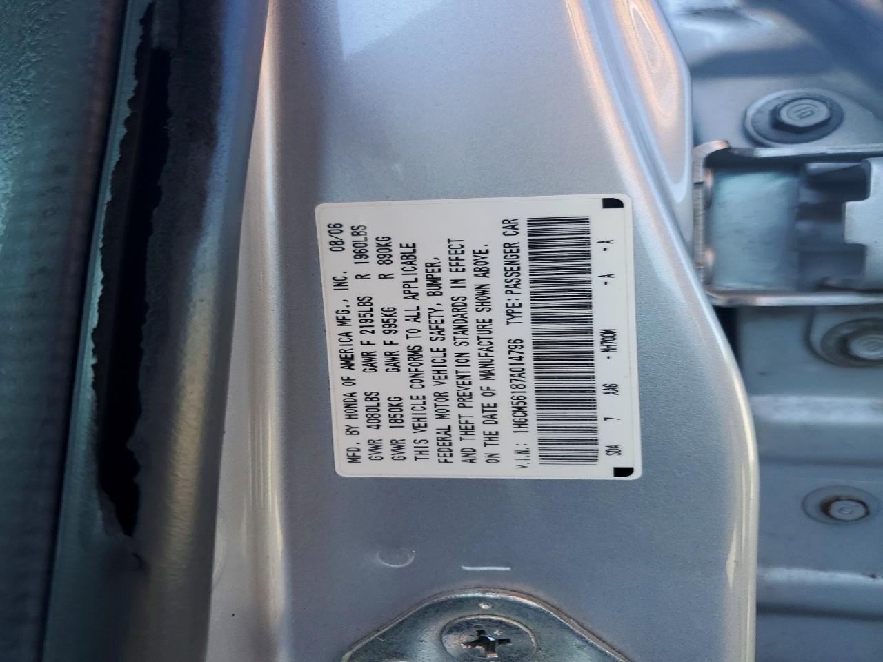 2007 Honda Accord Value Silver vin: 1HGCM56187A014796