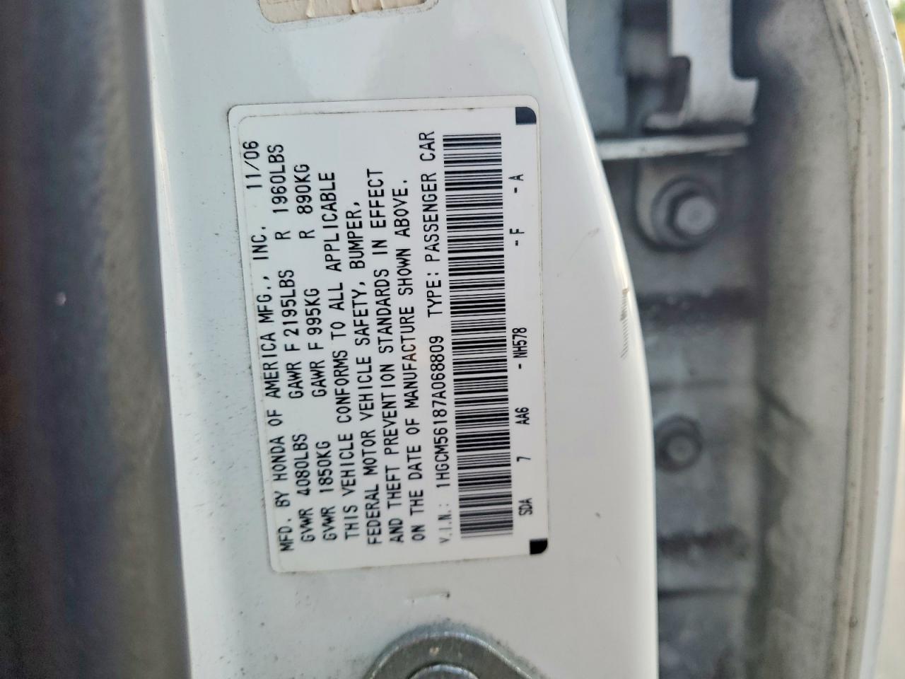 2007 Honda Accord Value Белый vin: 1HGCM56187A068809