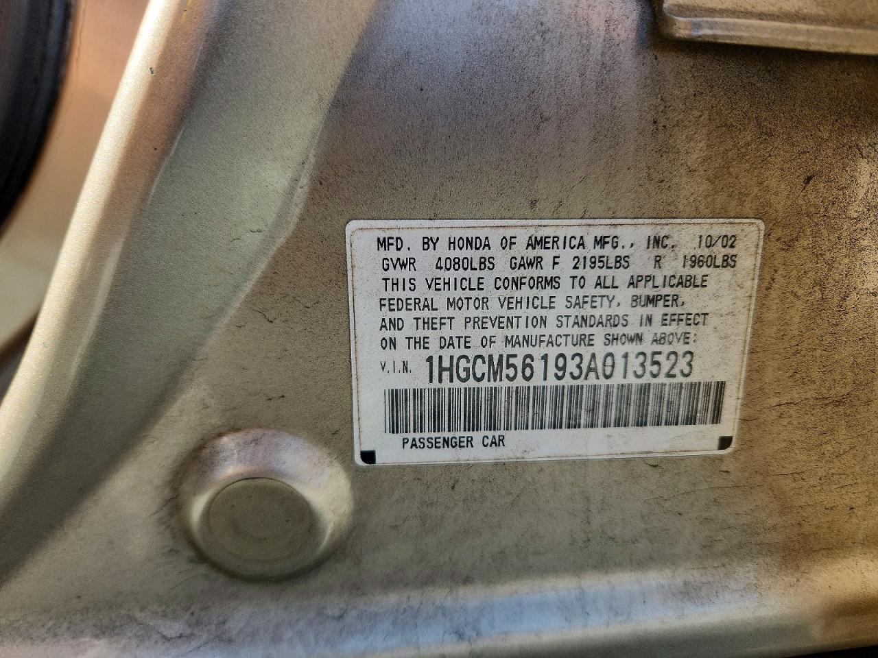 2003 Honda Accord Dx Золотой vin: 1HGCM56193A013523