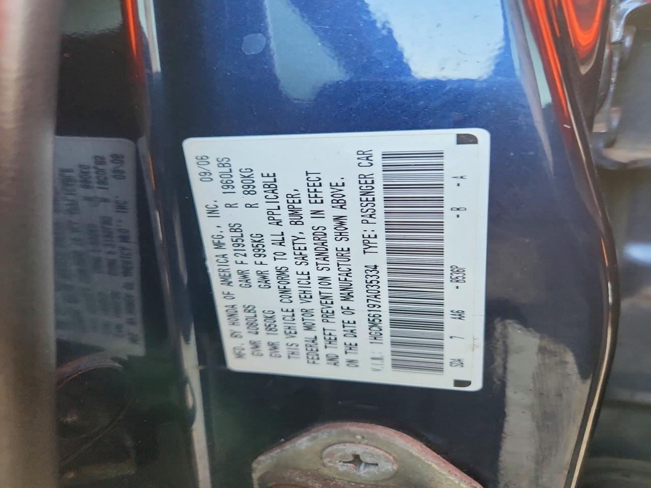 2007 Honda Accord Value Blue vin: 1HGCM56197A035334