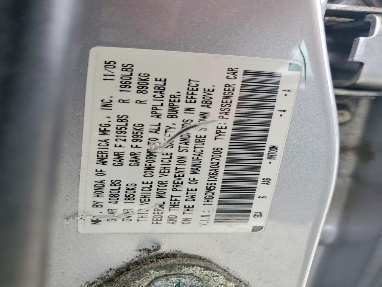 2006 Honda Accord Value Silver vin: 1HGCM561X6A047006