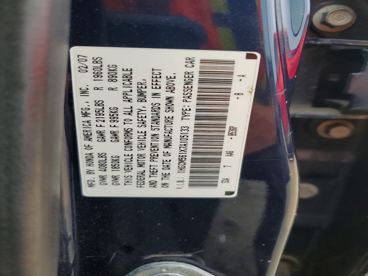 2007 Honda Accord Value Blue vin: 1HGCM561X7A105133