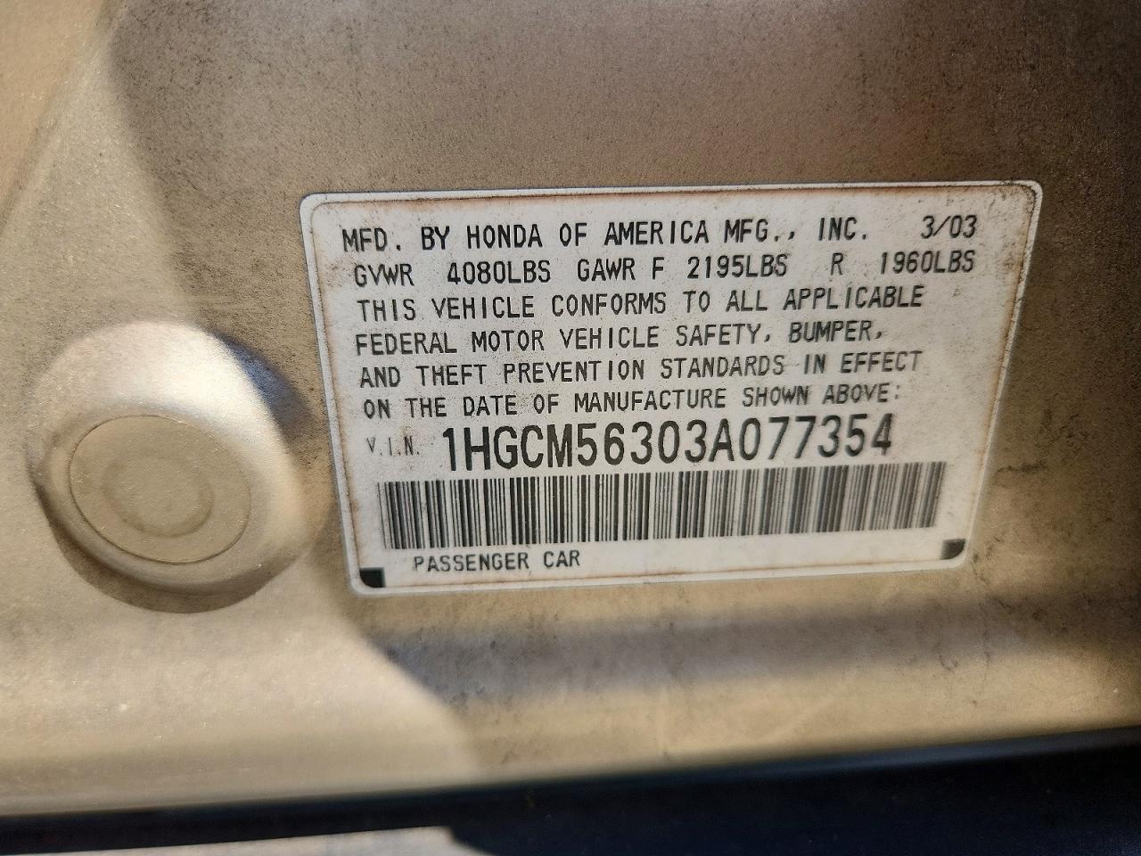 2003 Honda Accord Lx Gold vin: 1HGCM56303A077354