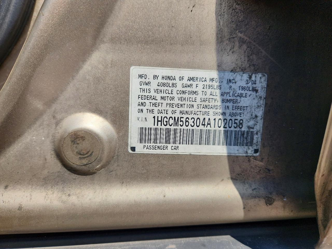 2004 Honda Accord Lx Tan vin: 1HGCM56304A102058