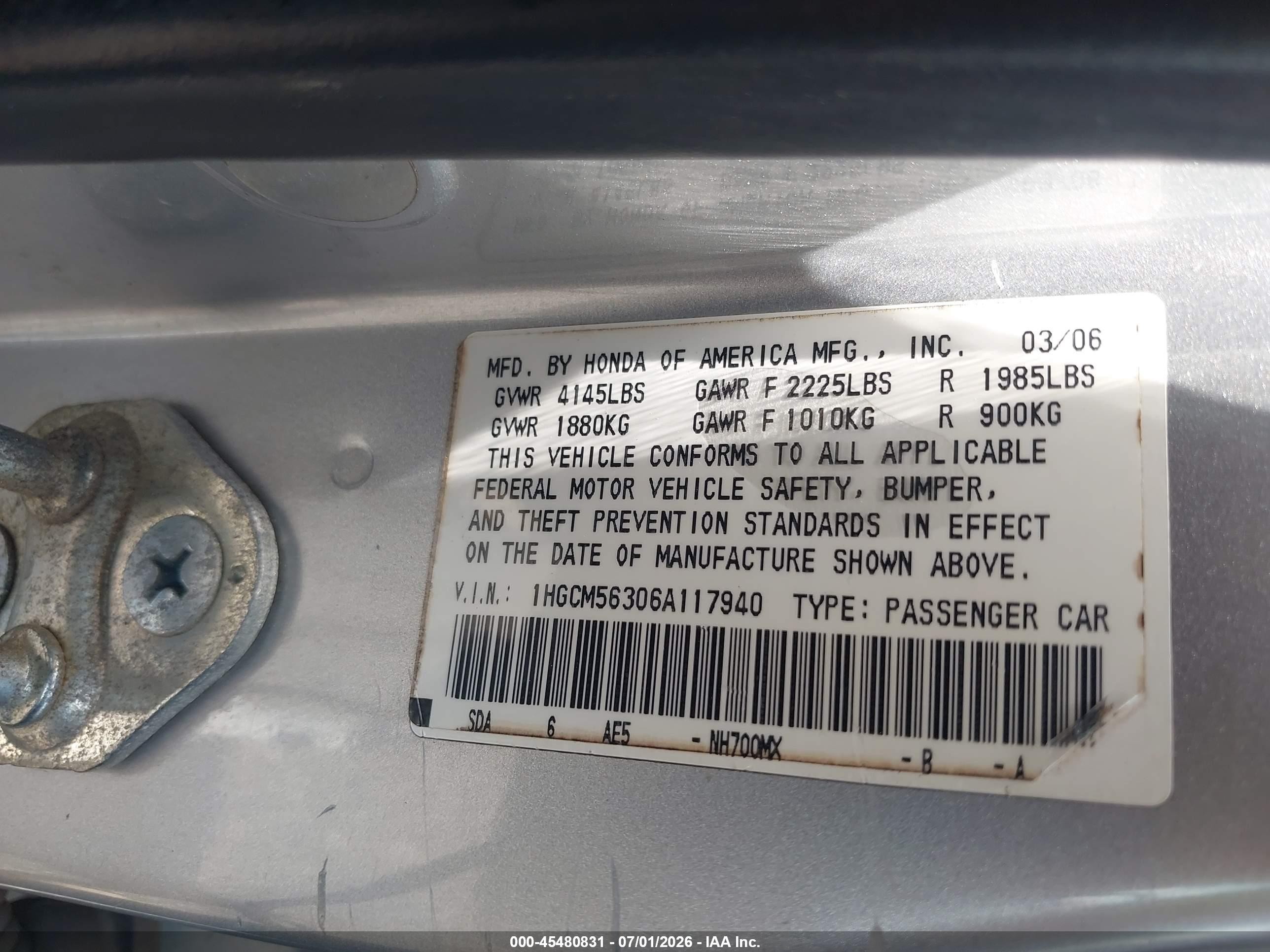2006 Honda Accord 2.4 Se Gray vin: 1HGCM56306A117940